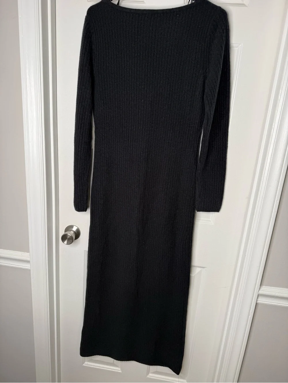 Abercrombie & Fitch Charcoal Black Ribbed Button-Front Merino Wool Maxi Dress